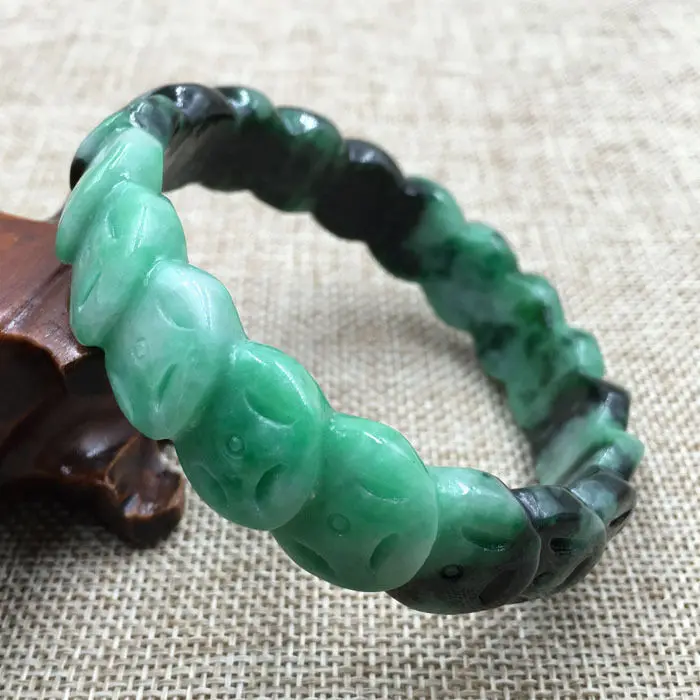 

63mm Vintage Hand-carved Chinese Coin Green Jadeite Jade Bracelet Bangle 1231