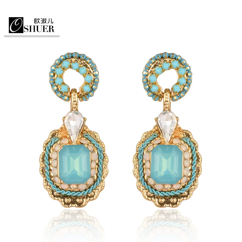 

OSHUER 2019 2 colors New Fashion Brand Jewelry Luxury Wedding Stud Earrings For Women Gold Plate Crystal earrings