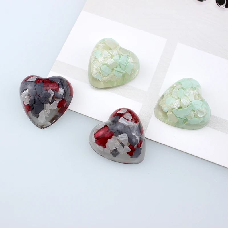 

6pcs korean sweety heart-shaped embedded shell resin patch earrings for women girl hair accessories diy handmade jewelry