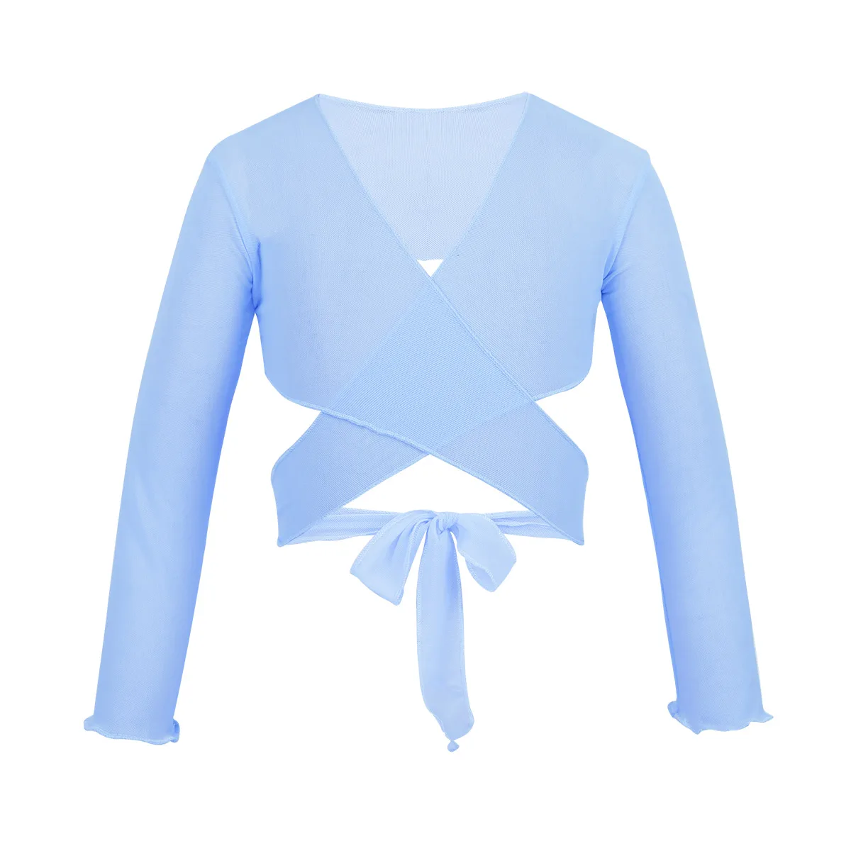 TiaoBug/детское классическое Сетчатое балетное танцевальное пальто для девочек Сценические костюмы для лирических танцев с длинными рукавами детский гимнастический регулируемый Топ - Цвет: Sky Blue