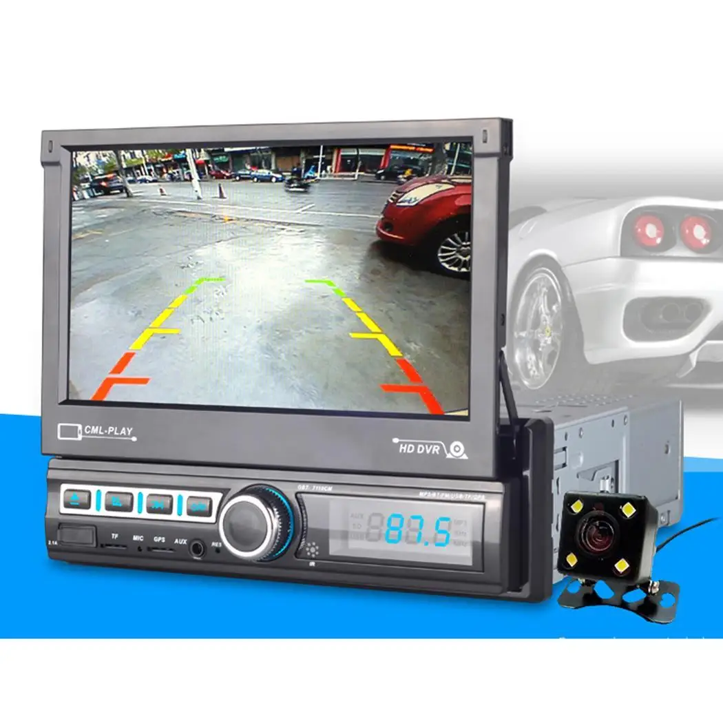 

7'' 1 Din Car Radio Telescopic FM Bluetooth Car Stereo MP5 Player GPS Navigation Auto Multimedia Player with Camera TF USB 7110C