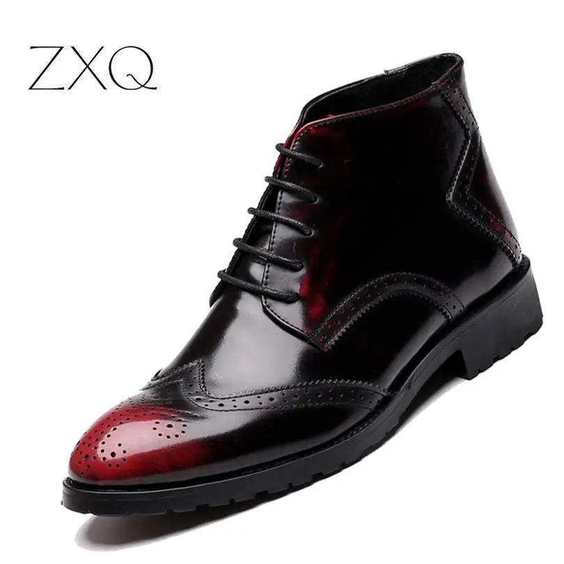 

British Style Men Boots Autumn Winter Men Ankle Boots Men Motorcycle Oxfords Brogue Botas Lace Up Male Footwear