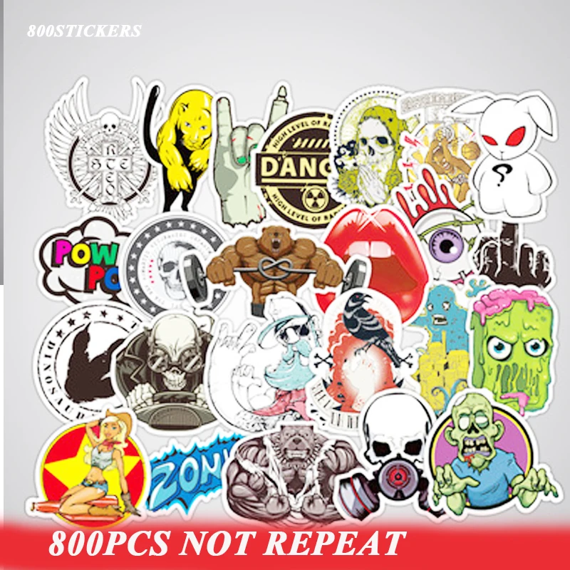 

800 Pcs Mixed Sticker Hot Sale Random Snowboard Doodle Luggage Laptop Decal Toys Bike Car Motorcycle Phone Cartoon Funny Sticker