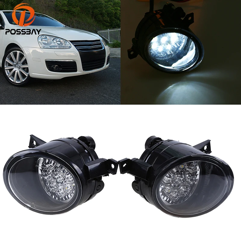 

POSSBAY White Fog Light Assembly for 2004-2010 VW Jetta / Bora / Golf Mk5 Front Lower Bumper Fog Lights 9 LED