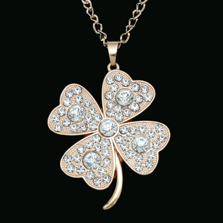 

FLOLA New Arrival Leaf Clover Necklace Gold Chain Flower Necklaces Pendants Fashion Long Necklace for Women nkem68