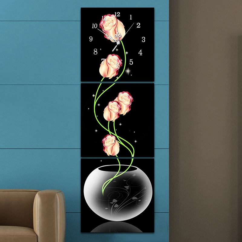 5D DIY цвета шампань Роза Алмазная картина настенные часы Декор Цветы полная