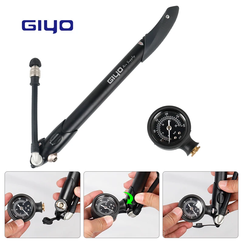 GIYO GS-41 велосипедный насос 300PSI надувной вилка амортизатор шины W/съемный манометр Bleeder Складная ручка шланг Телескопический баррель