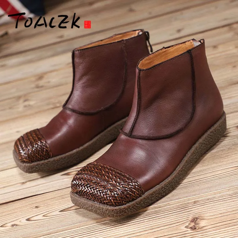 

Autumn and winter new thick-soled boots women's retro woven leather square head personality fashion large size boots