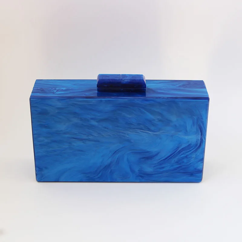Жемчужный синий цвет акриловая коробка клатч женская вечерняя сумка Свадебная вечеринка Выпускной сумка через плечо жесткий металлический акриловый клатч