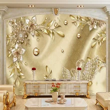 Пользовательские 3D обои Европейский роскошный золотой цветок ювелирные изделия фотообои настенное покрытие гостиной ТВ украшение дома настенная ткань
