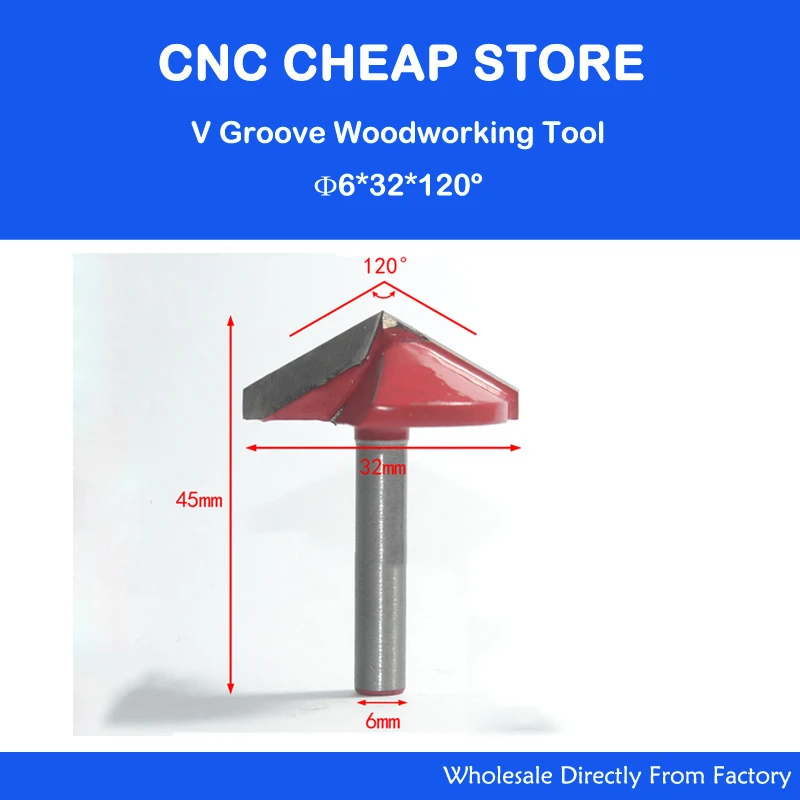 120 Degree CNC Engraving 6mmx32mm 3D V Groove Router Bit Woodworking Cutter
