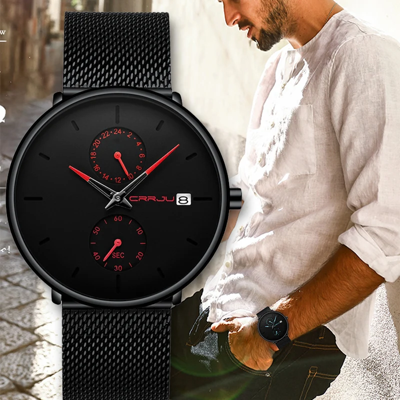 

CRRJU Mens Watches Mens Quartz Stainless Steel Watches Unique Casual Watch for Men Sport Waterproof Clock Relogio Masculino