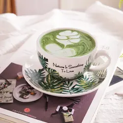 Северная Европа кофейная чашка итальянская чашка европейский стиль большой капучино латте Мода зеленый чашка с листом CL0926 тянуть цветок