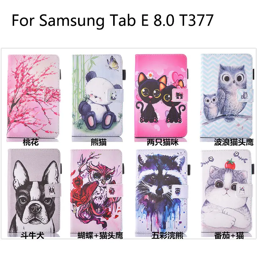 

For Samsung Galaxy Tab E 8.0 T377 T377V Case Cover Funda Tablet Fashion Animal Cartoon Cat Dog Print Silicone PU Leather Shell