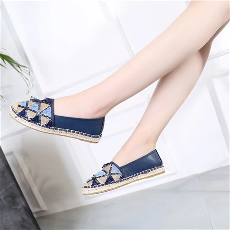 Brand Patchwork Espadrilles Shoes Woman New Comfortable Slip On Women Platform Creepers Flats Ladies Loafers Pink Navy Moccasins (8)