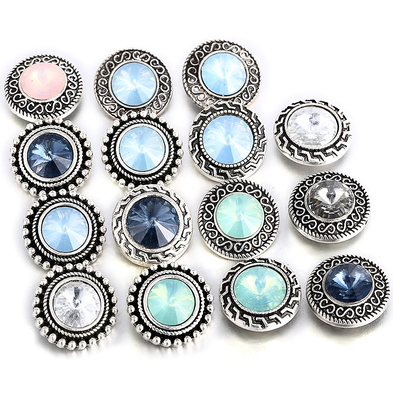 

10pcs/lot Mix Carved Snap Jewelry Crystal Snap Buttons fit 18mm/20mm DIY Snap Bracelet Jewelry Making