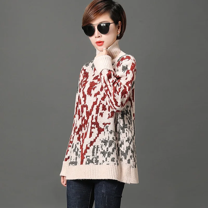 Tricoté Tops Nouveau Femme Roulé white Hiver creamy Lâche Pulls 2018 Femmes Pull Chandail Printemps À Et Col Chandails Long Red Automne wk80PnOX