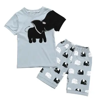

1-6Y Summer Toddler Kids Baby Boy Girl Elephant Clothes Short Sleeve T-shirt Tops Shorts Pant Bottom 2PCS Clothing Set