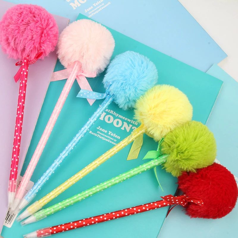

B1 day Korean version of stationery lovable bow tie brush hair ball pen student prize Exquisite office supplies small gift
