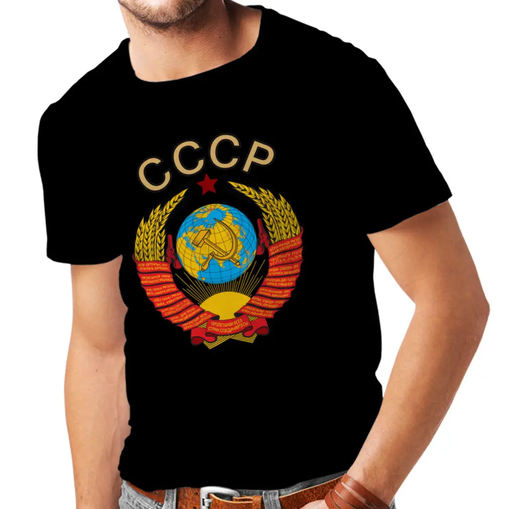 Футболки для мужчин СССР, Советский Союз рубашка, флаг России, гимн СССР o-образным вырезом Футболка Harajuku топы футболки Плюс Размер