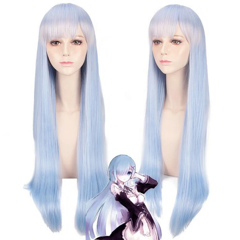 

Anime girls 80cm Long Straight Wig Re:Zero Starting Life In Another World Cosplay Wig Ram & Rem Cosplay Costume Play sister Wigs