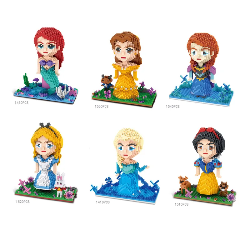 

Hot Fairy Tales princess micro diamond building block mermaid Snow White Cinderella Ariel anna queen elsa Belle nanoblock toys
