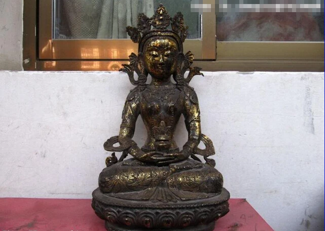 

song voge gem S0408 18"Tibet Exquisite Old Bronze Gild Amitayus GuanYin longevity Bodhisattva Statue