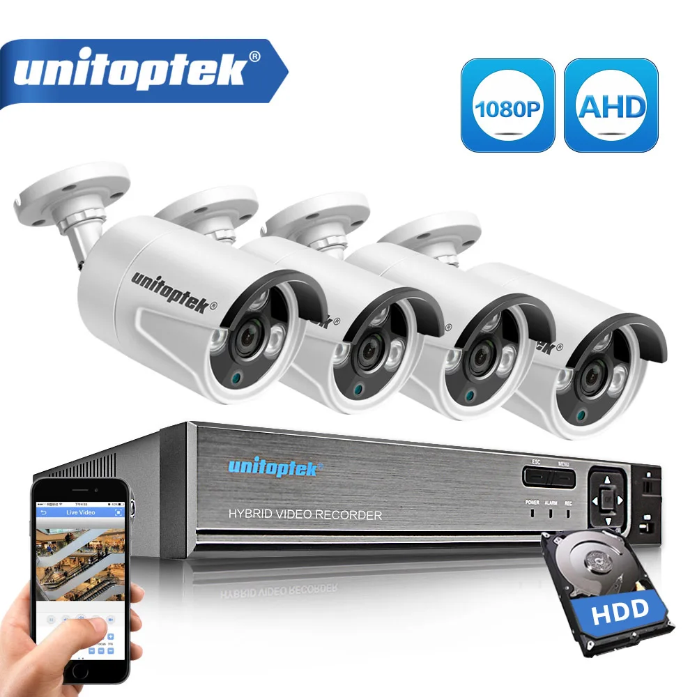 4CH 1080P AHD DVR система видеонаблюдения с 4 шт 2000TVL 2-мегапиксельная камера безопасности AHD камера s наружная домашняя CCTV камера безопасности комплект - Цвет: Черный