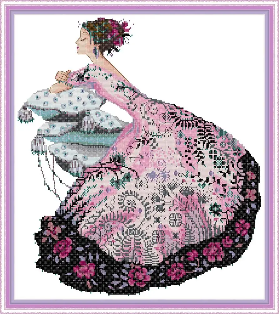 

Woman in a flowery skirt cross stitch kit aida 14ct 11ct count print canvas cross stitches needlework embroidery DIY handmade