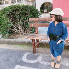 Джинсовое платье в Корейском стиле для девочек детская одежда с длинными рукавами модные платья для девочек 1-6 лет