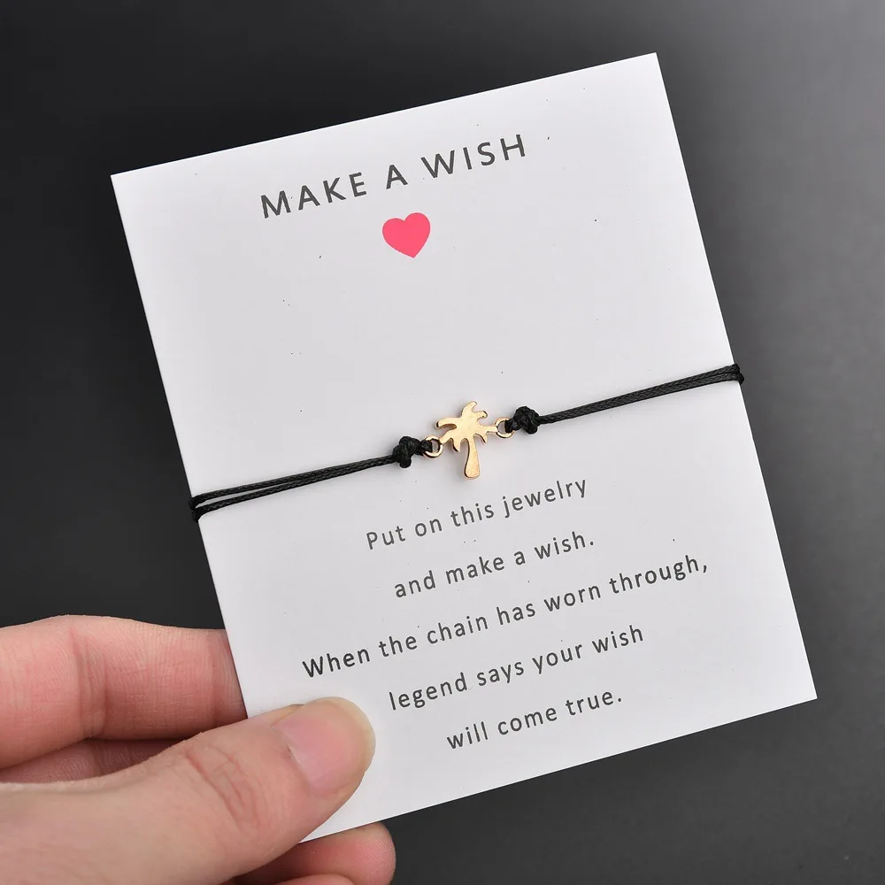 

Charmsmic Coconut Tree Make A Wish Bracelets Adjustable Women Summer Vacation Bracelets Wax Rope Children Birthday Gift Jewelry