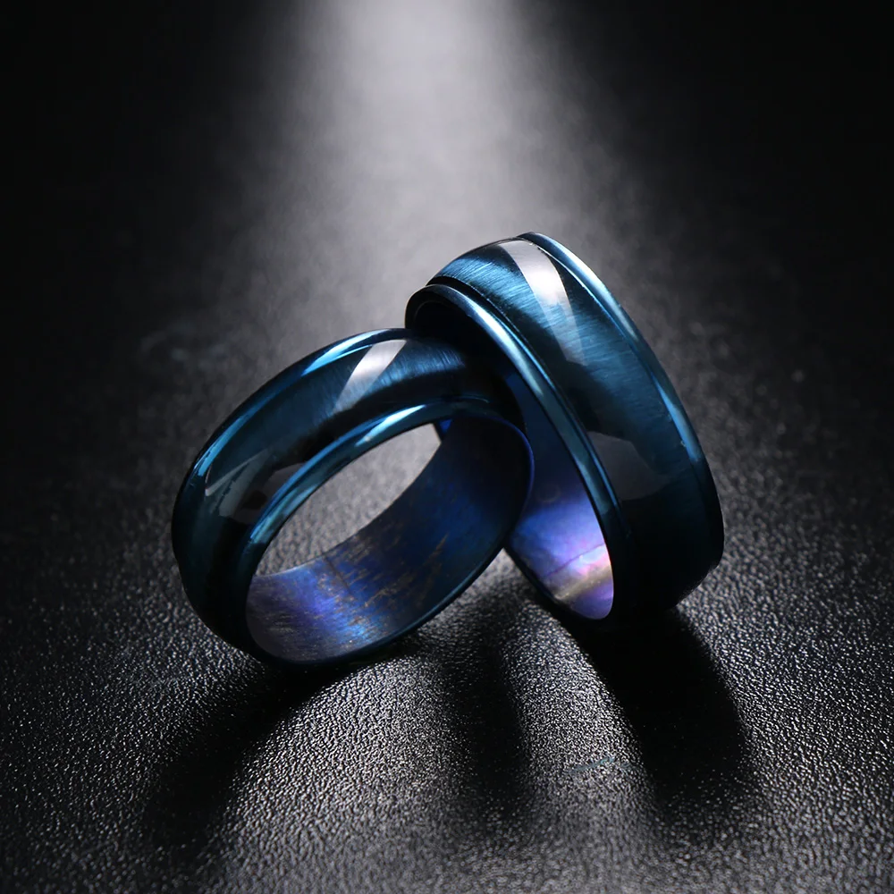 

1PC New Unisex Stainless Steel Blue Lovers Rings Cat-eye Enamel Band Ring for Wedding Party Men Finger Ring Anniversary Jewelry
