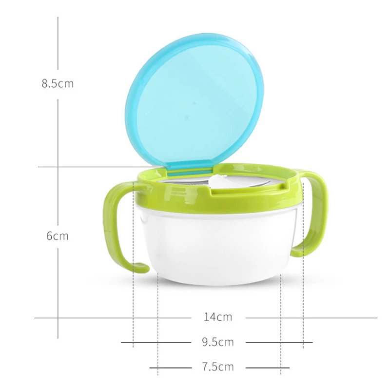 Anti Spills Snack Catcher Container PP Dispenser Storage Boxes with Lid Baby Kid 360 Rotate Spill-Proof Bowl Dishes