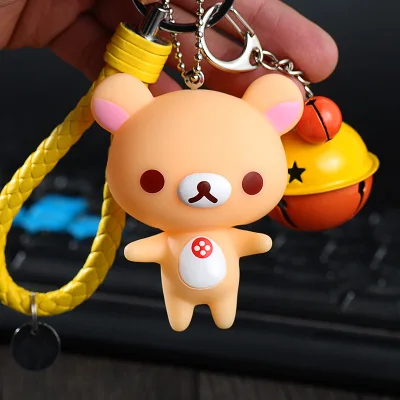 Мультяшный медведь Rilakkuma плюшевый кролик животное мех помпоны подвески-Помпоны женские кожаные брелки металлические брелки для ключей ключи от машины сумка кулон Шарм D92 - Цвет: 12