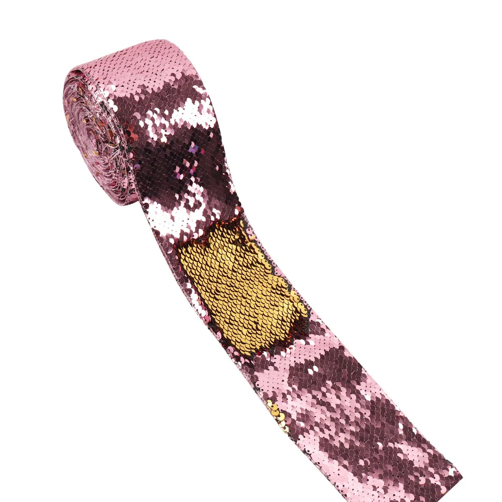 10y " 75 мм блесток ленты Реверсивные ленты для рождественской вечеринки DIY волос банты материалы модные украшения из ткани аксессуары - Цвет: pink gold