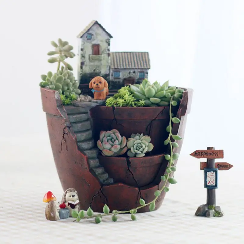 

Resin Succulent Planter Flower Pot Garden Herb Trough Box Basket Exquisite Flower Pots Planters