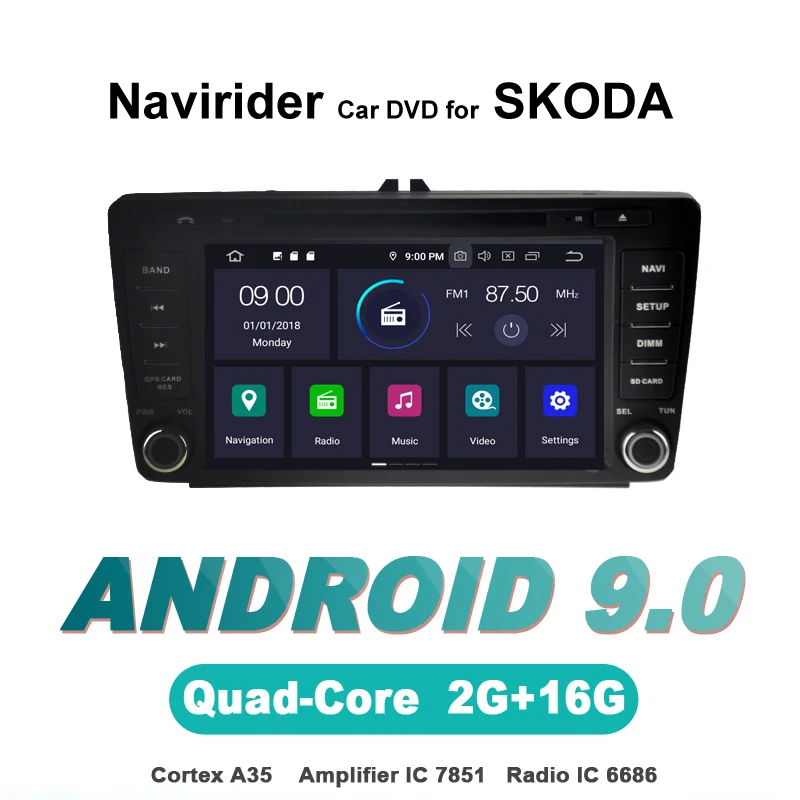 Navirider Авторадио gps навигация android 9,0 автомобильный Радио плеер для SKODA Октавия II 2004-2011 DVD AUX Стерео авто аксессуары