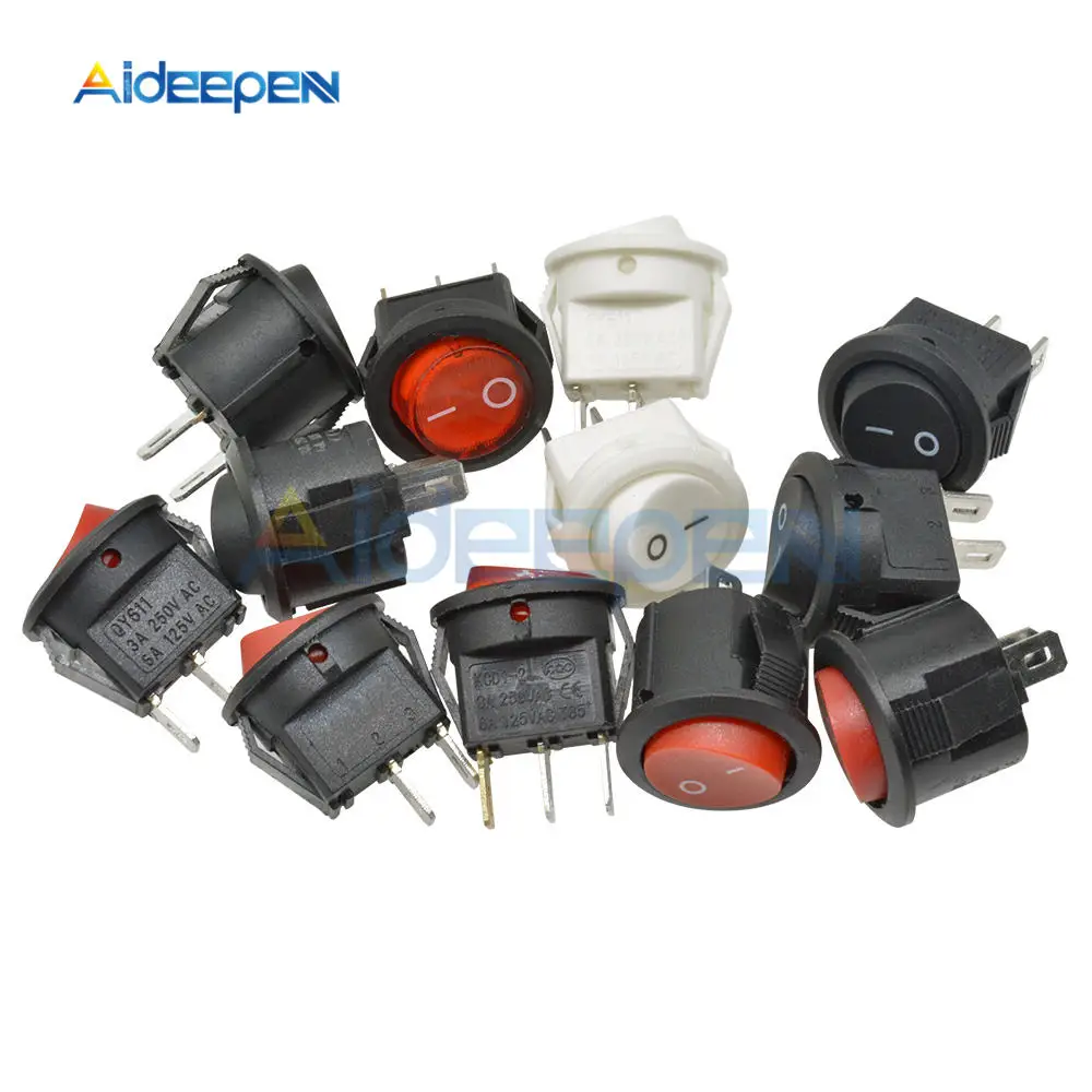 KCD1 15 мм маленький круглый 2 Pin 3 файла 3A/250 V 6A/125 AC кулисный переключатель Seesaw