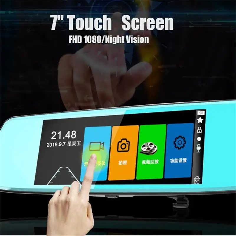 

Car Dvr 7.0 Inch Touch Dash Cam 1080P Video Recorder Rearview Mirror DVRs With Rear View Camera Auto Registrator with 32G Card