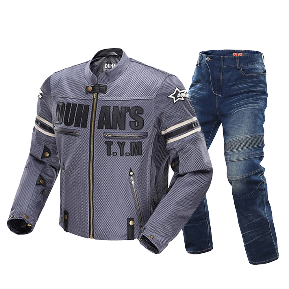 Blue One Set Blue DUHAN, дышащая сетчатая мотоциклетная куртка, мотоциклетные штаны, мужские, гоночные, для верховой езды, Мото куртка, брюки, мотоциклетная одежда для мужчин - Цвет: Blue One Set Blue