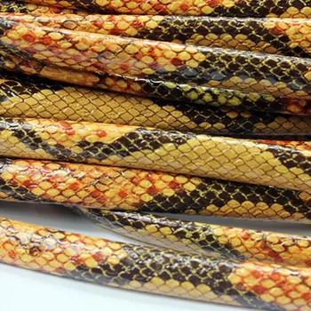 

1 Yard 10mmx6mm Yellow Base Snake Skin Pattern Licorice Leather Strip, Outside PU with Inside cow genui leather for DIY Bracelet