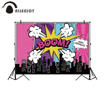 

Allenjoy kids background for photography colorful superhero night city happy birthday celebration photocall newborn boy backdrop
