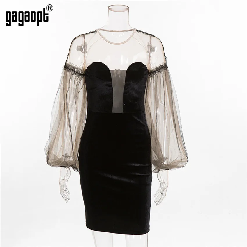 Gagaopt 2018 Autumn Winter Velvet Dress Women Lantern Sleeve Mesh Patchwork Bodycon Dress Sexy Party Dress Vestidos Robes Gagaopt 2018 Autumn Winter Velvet Dress Women Lantern Sleeve Mesh Patchwork Bodycon Dress Sexy Party Dress Vestidos Robes