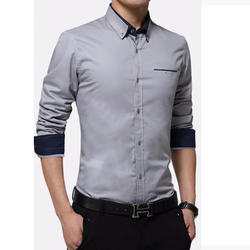 

Quality Formal Men Dress Shirts Business Long Sleeve Turn-down Collar 100% Cotton Male Shirt Slim Fit Popular Designs