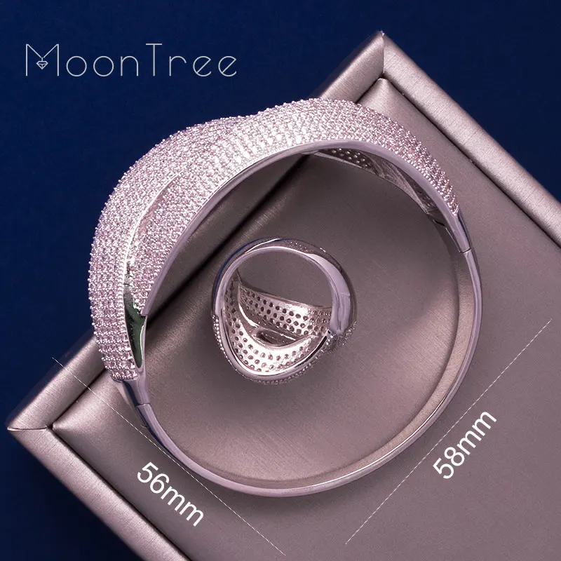 Роскошный геометрический браслет MonnTree с микроинкрустацией из фианита кольца на
