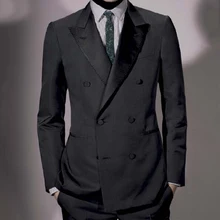 Темно-серый двубортный мужской костюм, сшитый на заказ, смокинги для жениха на заказ