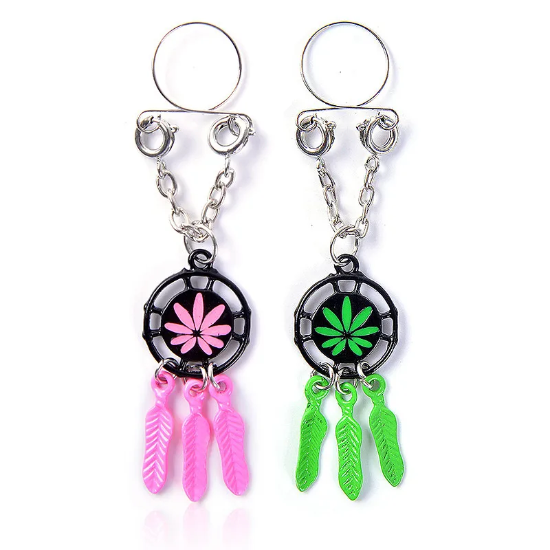 

New Retro Women's Personality Body Piercing Jewelry Adjustable Portable Maple Leaf Dreamer Fake Breast Ring
