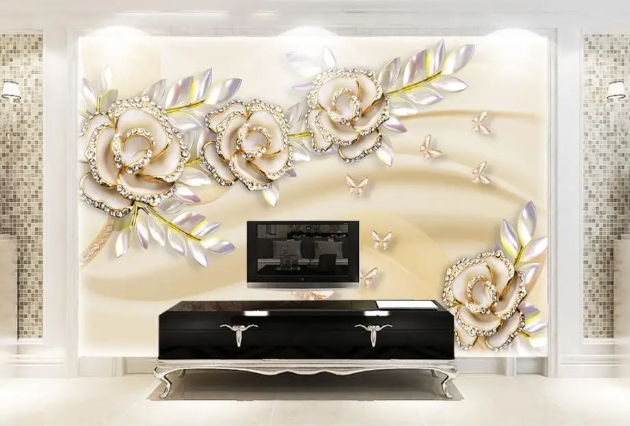 Beibehang пользовательские 3d обои высокого качества европейские Золотые листья розы 3d фрески гостиной диван спальня кабинет ТВ фон стены