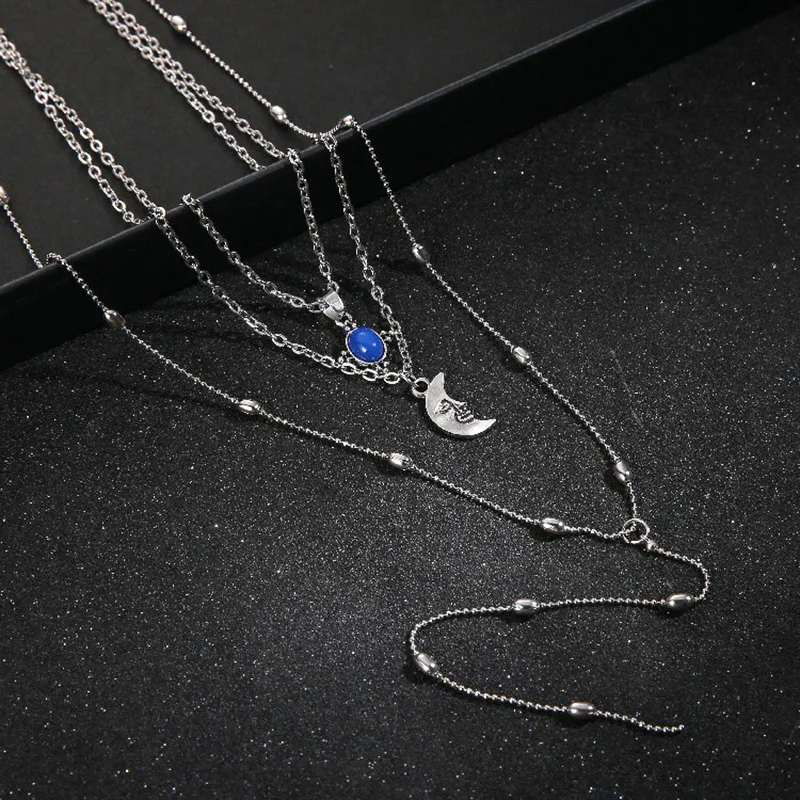 RscvonM Новое модное женское ожерелье с Луной, винтажные подвески для ожерелий, ювелирные изделия, многослойное длинное ожерелье для женщин C877
