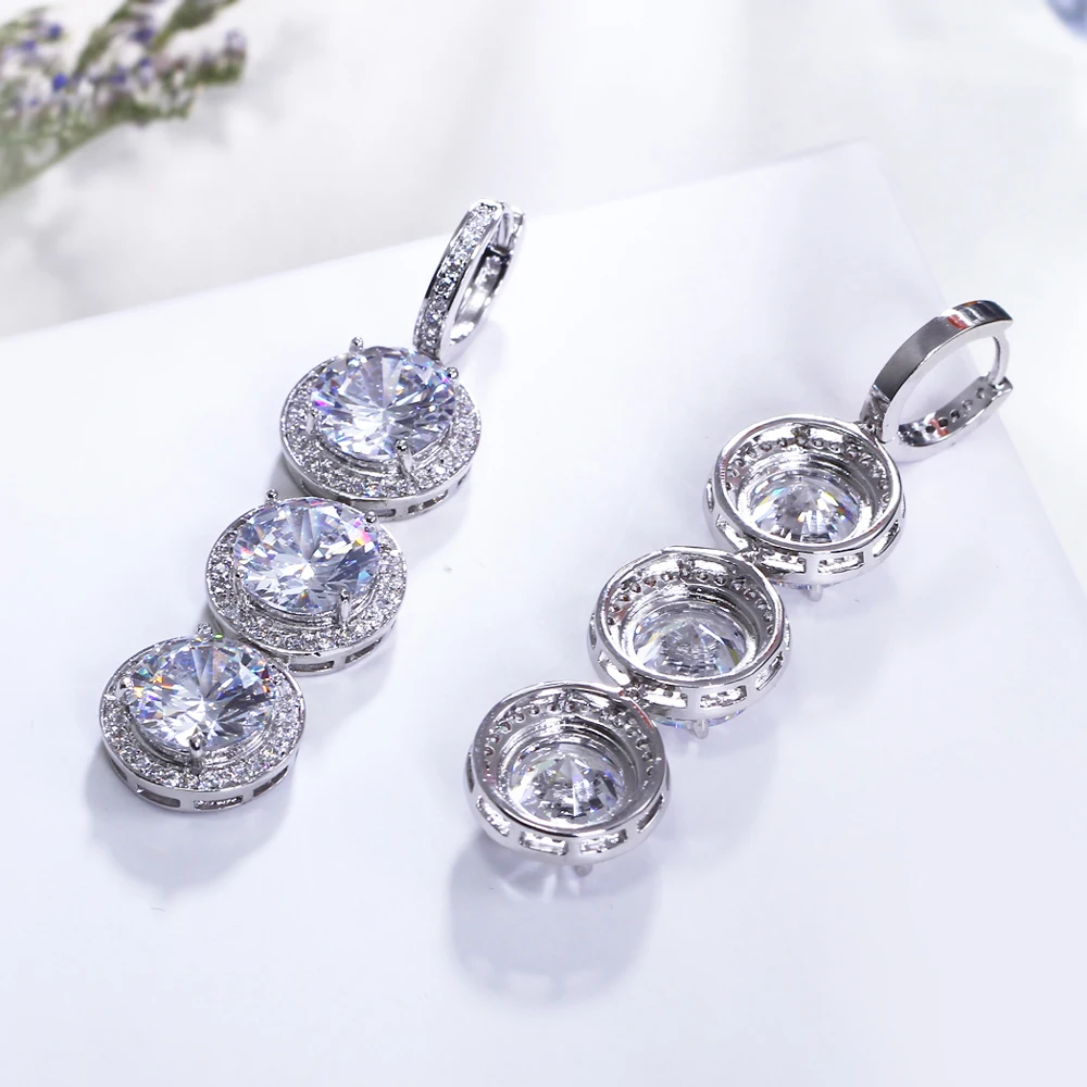 New Style Big round stone 6 colors dangling earrings women Luxurious accessories Red and White color Trendy jewelry for bridal